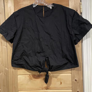 BR Women's Black Short Sleeve Tie-Front Top Size M